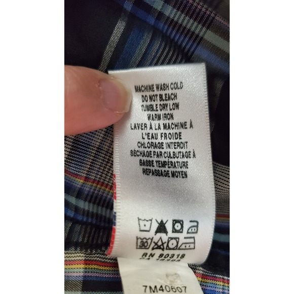 Lucky Brand Western Shirt  Pearl Snap Mens Extra Large Black White Blue Plaid - Picture 6 of 7